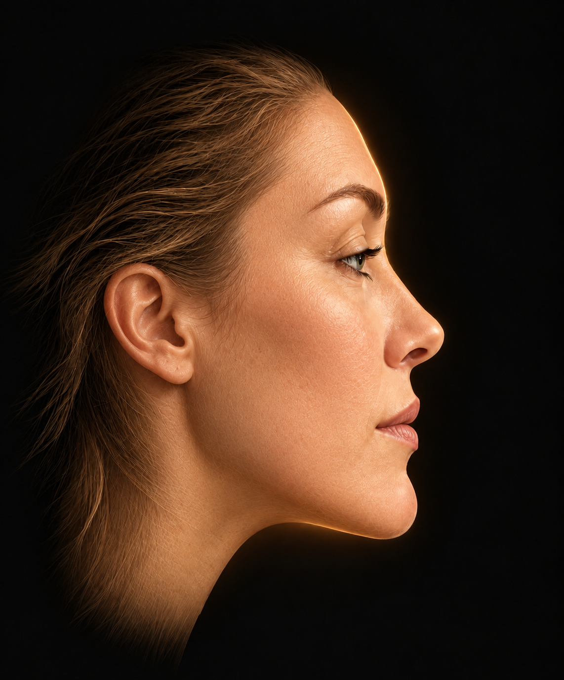 Rostro de perfil con la piel intacta